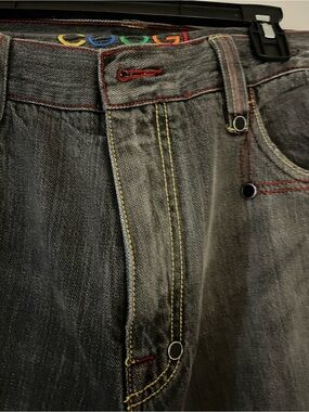 COOGI Grey Washed Jean Shorts with Multicolor Stitching